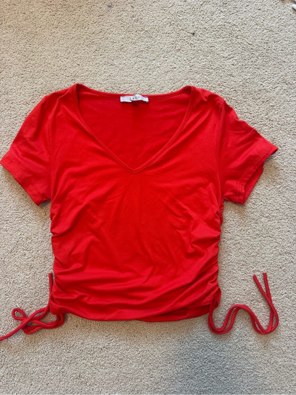 gaze Red V-Neck Side-Ruched Crop Top